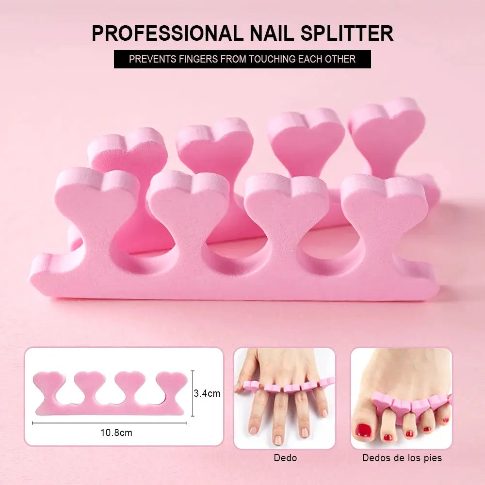 Pink heart-shaped nail separator set by Simples Market for manicure; silicone finger spreaders 5-piece