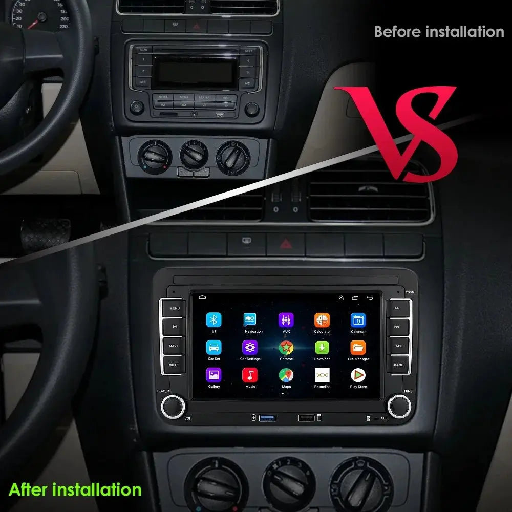 Simples Market 2Din Android car radio for VW and Skoda, double-DIN multimedia navigation installed in dashboard
