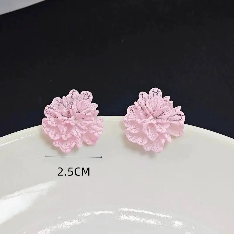Pink camellia flower stud earrings for women, 2.5cm size, fashion jewelry