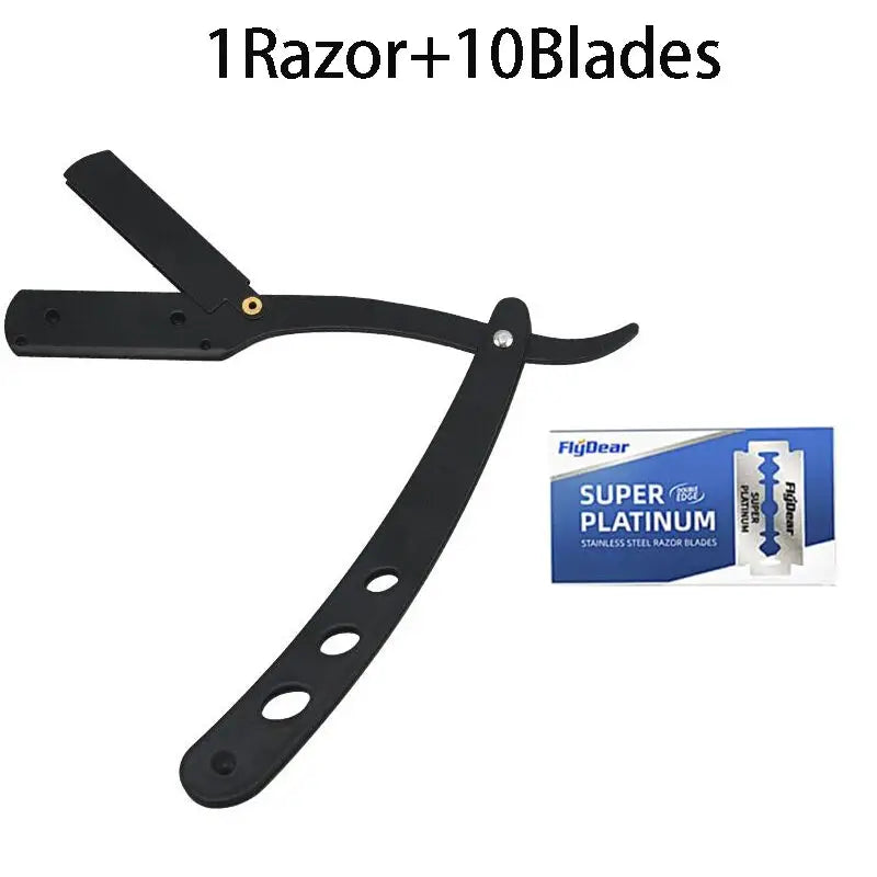 Classic Black Folding Barber Razor Stainless Steel Shaver For Face Underarms And Pubic Hair