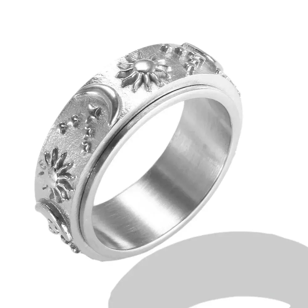 Gold Stainless Steel Ring With Round Bead And Clear Crystal Zircon Waterproof Everyday Fine Jewelry