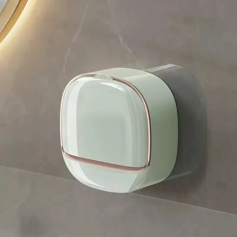 Waterproof Soap Box for Shower, mint green hanging soap holder with drainage and rose gold trim