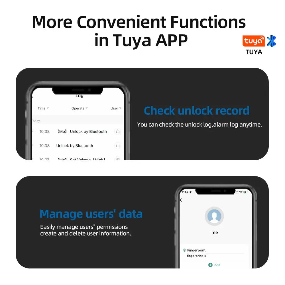 RAYKUBE M5 Tuya BLE fingerprint door lock password, key, IC card options, unlock via Smartlife/Tuya app with unlock logs