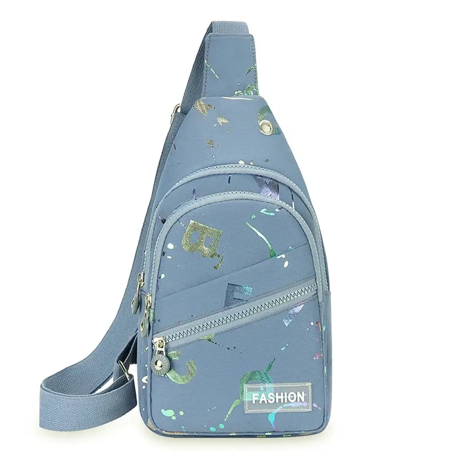Chest bag crossbody sling backpack Simples Market blue with multiple zipper pockets