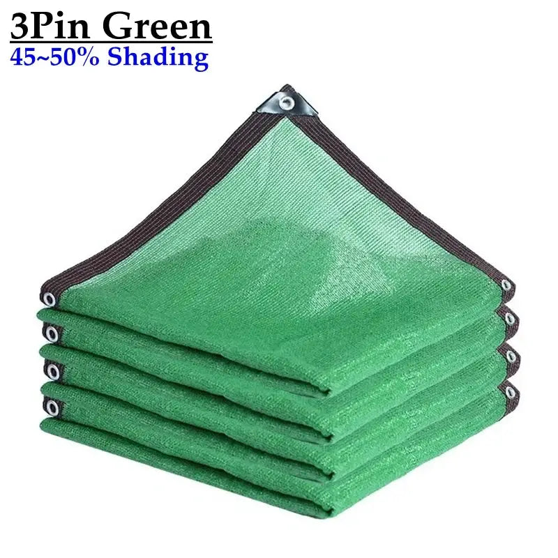 HDPE sun shade net green 5-pack with 3-pin edges, 45-50% shading for outdoor plants