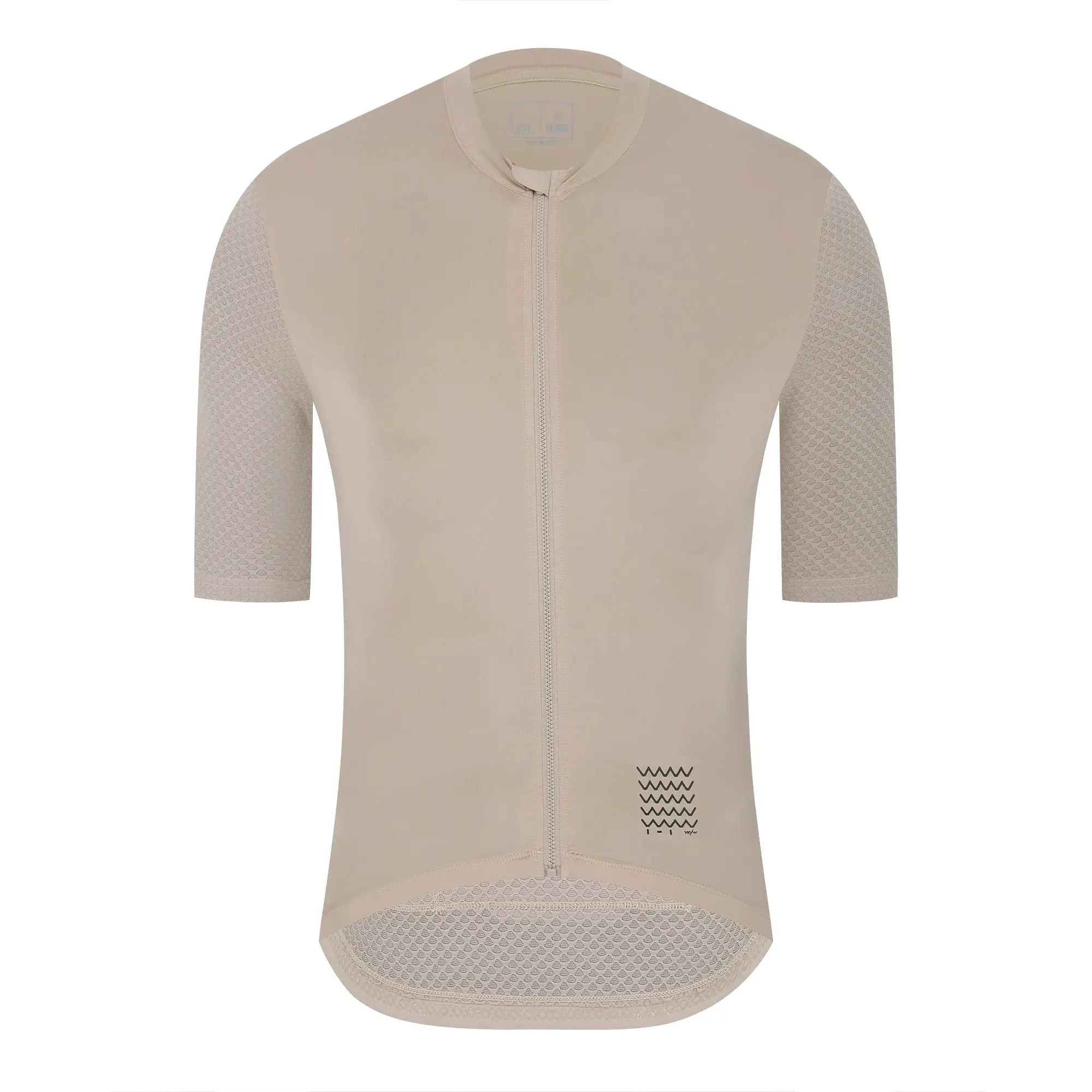 YKYWBIKE men's cycling jersey, beige short sleeve with front zipper and breathable mesh sleeves.