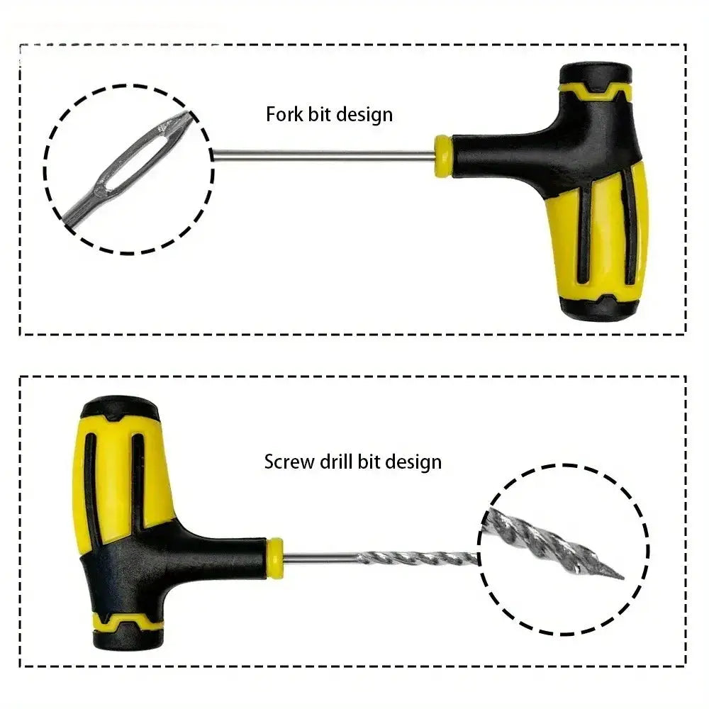 Simples Market Emergency Tire Repair Kit: two yellow and black manual tools with fork-bit and drill-bit designs