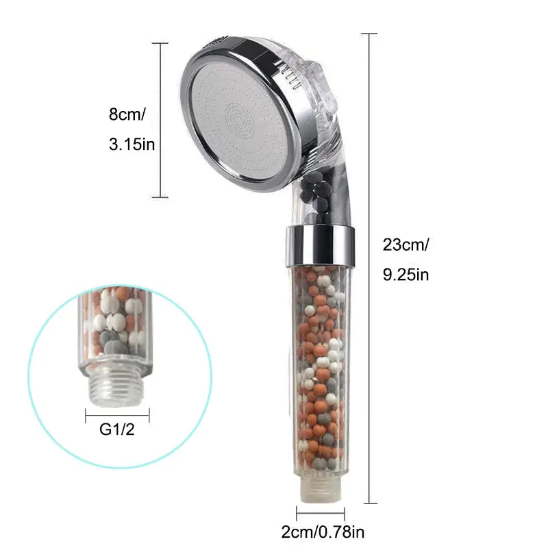 3-Function handheld spa shower head by Simples Market with anion filter and bead cartridge, chrome finish