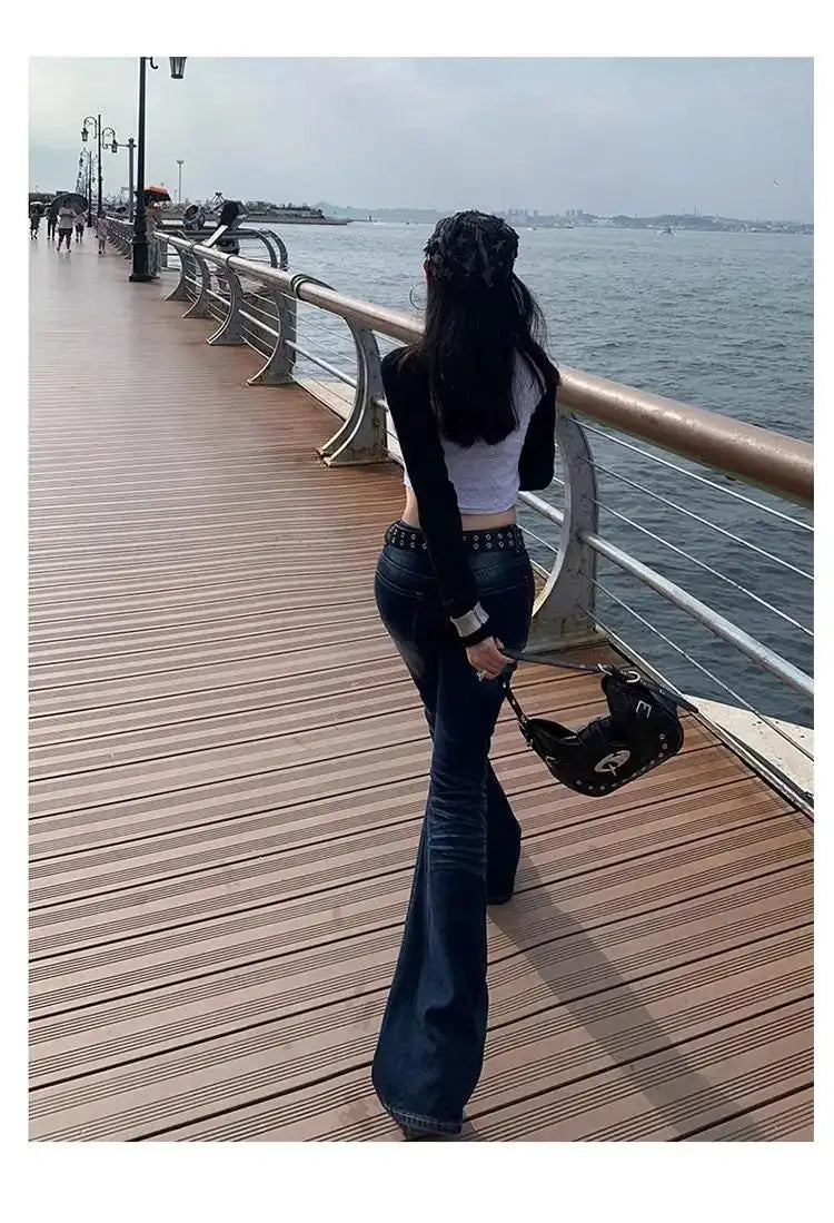 Y2K High Waist Slim Jeans Bootcut Flared Denim Trousers For Women