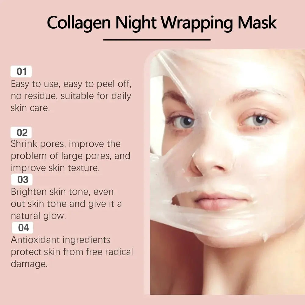 Glow Collagen Overnight Wrapping Peel Off Facial Mask Set For Deep Hydration And Replenishes Collagen While You Sleep