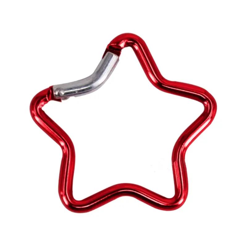 Aluminum star-shaped spring-locking carabiner clip, red with silver gate, Simples Market