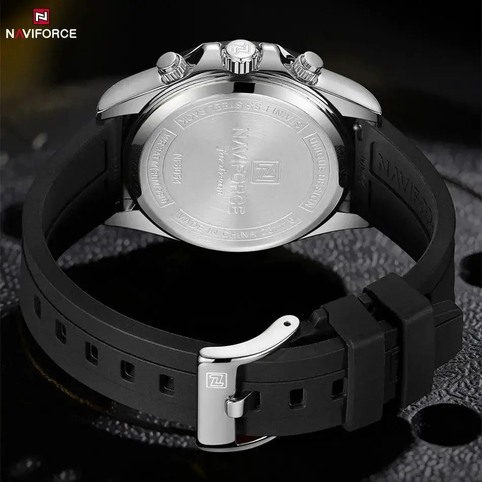 NAVIFORCE NF8054 men's watch with black silicone strap and stainless steel case