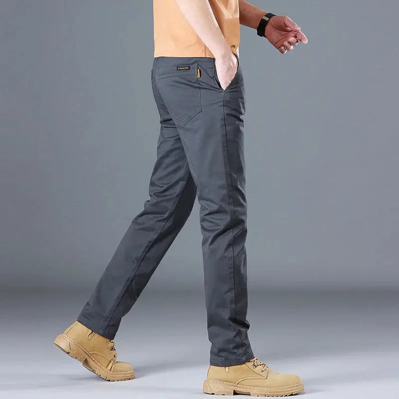 Simples Market men's gray pure cotton casual pants, slim straight fit with stretch