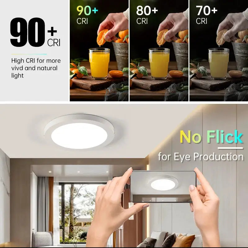 LED ceiling lamp panel, round white light for living room/bedroom, no flicker