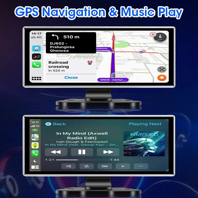 Dash Cam 4K Car DVR Wireless CarPlay Android Auto GPS Nav Dual Lens