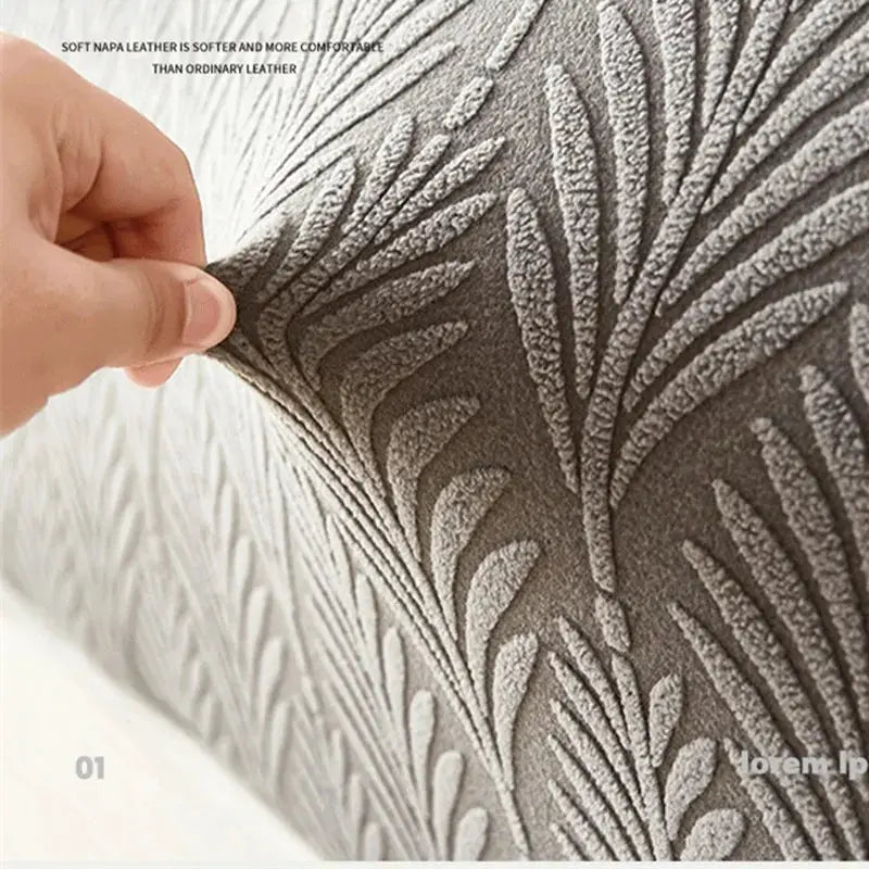 Simples Market jacquard bed headboard slipcover in solid gray with leaf pattern and elastic backrest cover
