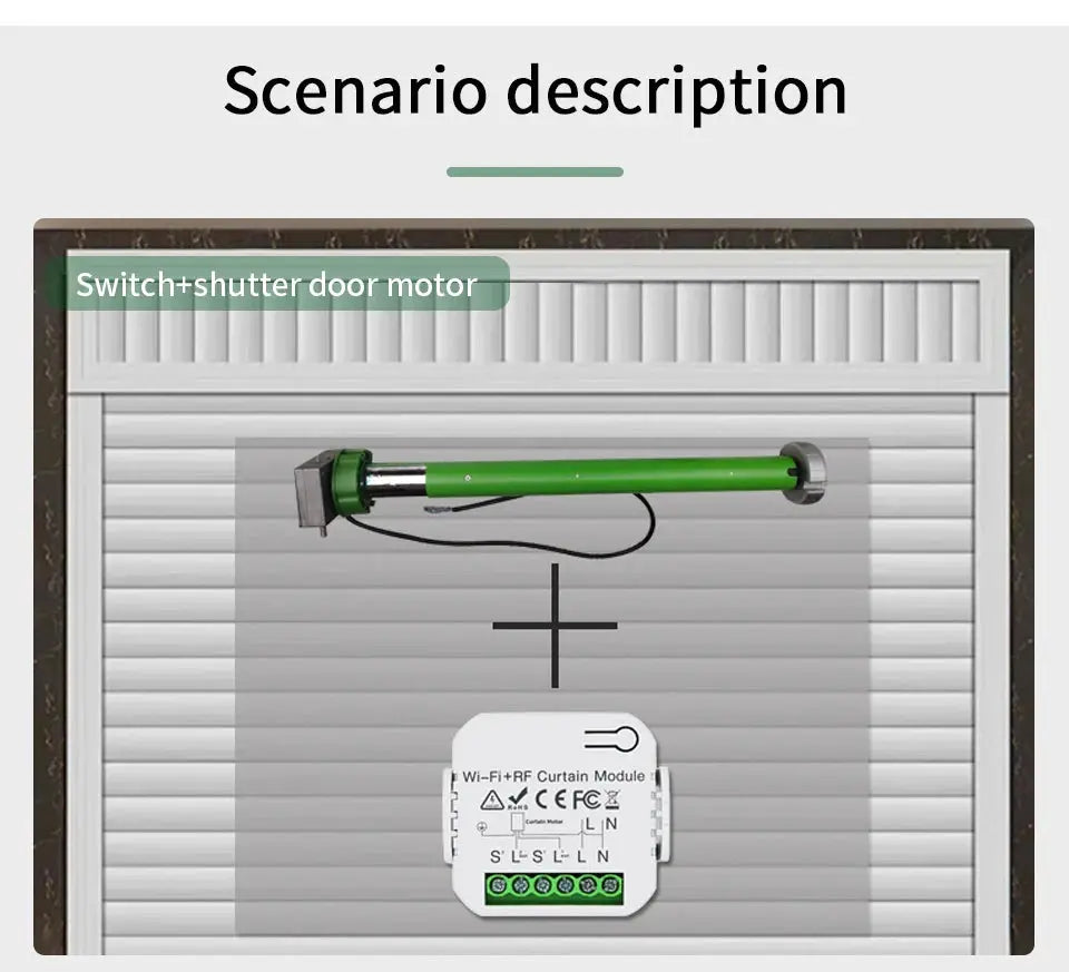 Simples Market Tuya WiFi Curtain Switch Module set with 433MHz RF green roller blinds shutter motor and control unit