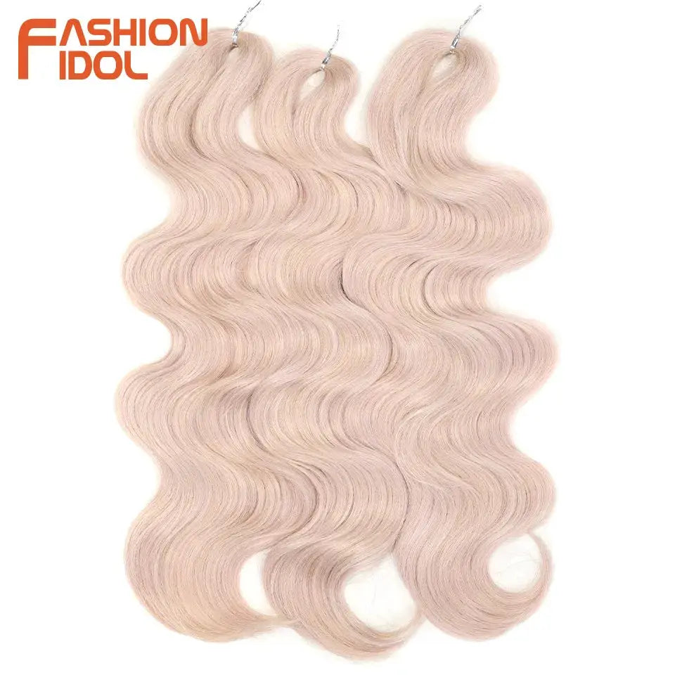 FASHION IDOL soft body-wave crochet hair extensions, 24in, 3pc ombre blonde synthetic bundles