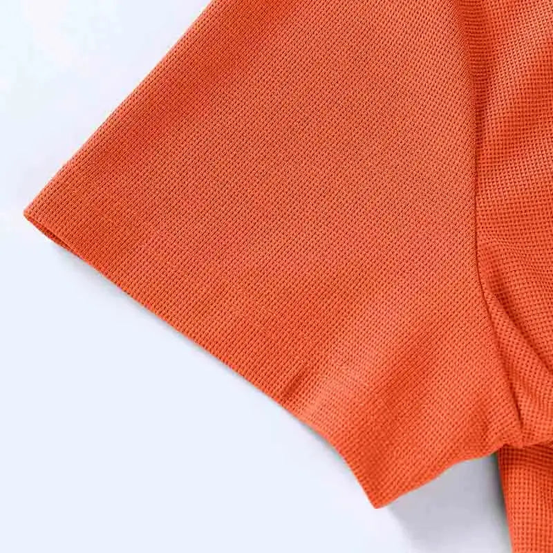 Men's orange polo shirt, short sleeves, breathable mesh fabric for summer casual wear
