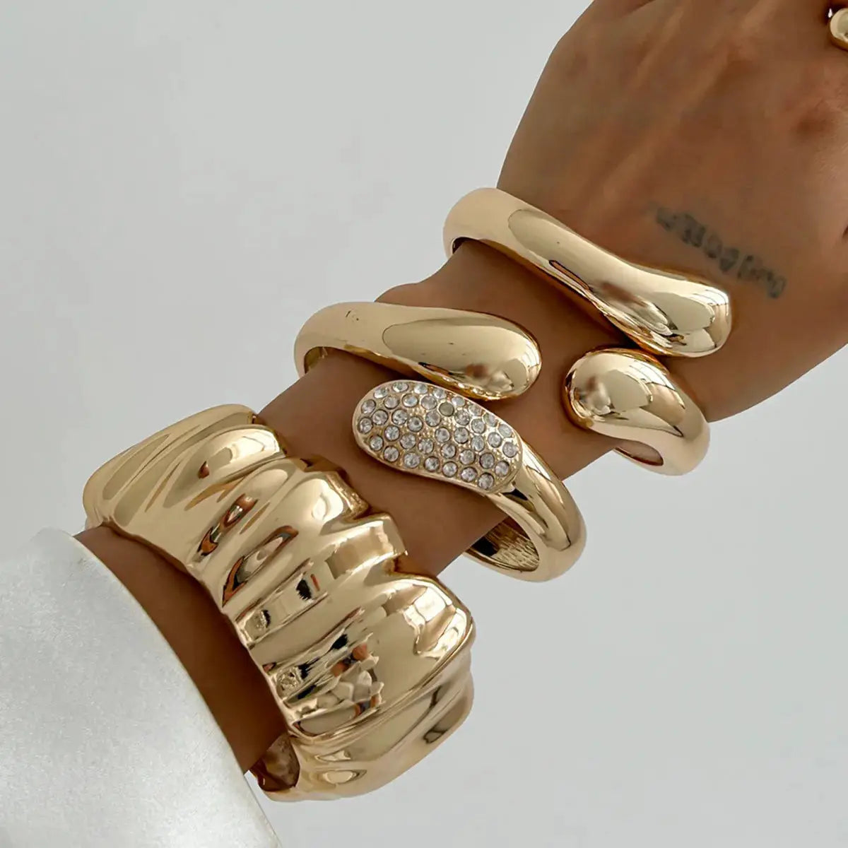 Ingemark Hip Hop Inlaid Rhinestones Water Drop Spring Bangle Irregular Chunky Bracelets Steampunk Jewelry For Men Women