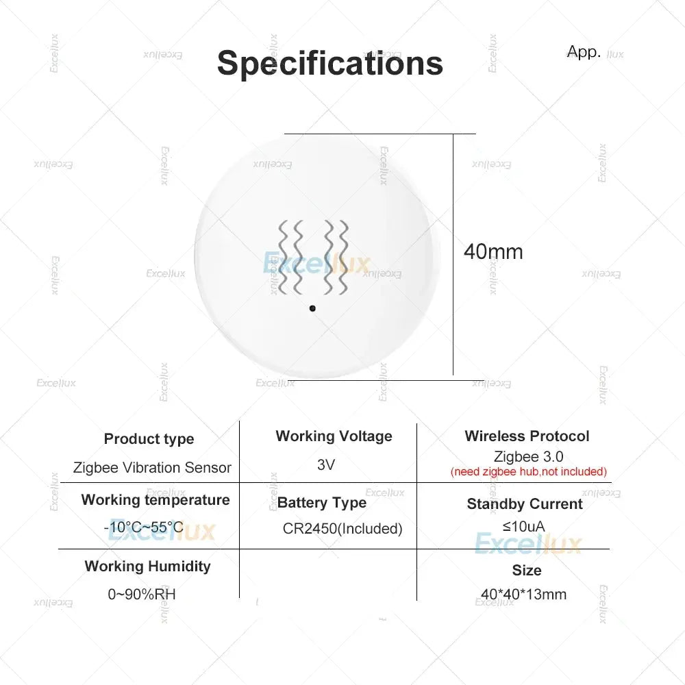Simples Market ZigBee vibration sensor, round white disc, 3V device with CR2450 battery included, 40×40×13mm