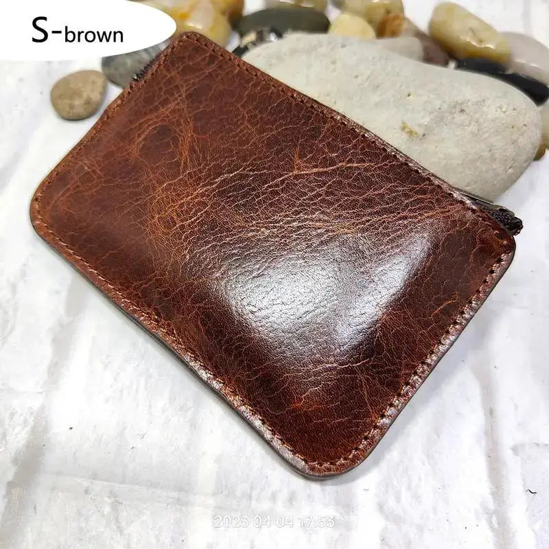 Brown leather mini zipper waist bag for IDs, cards and phone (S-brown)