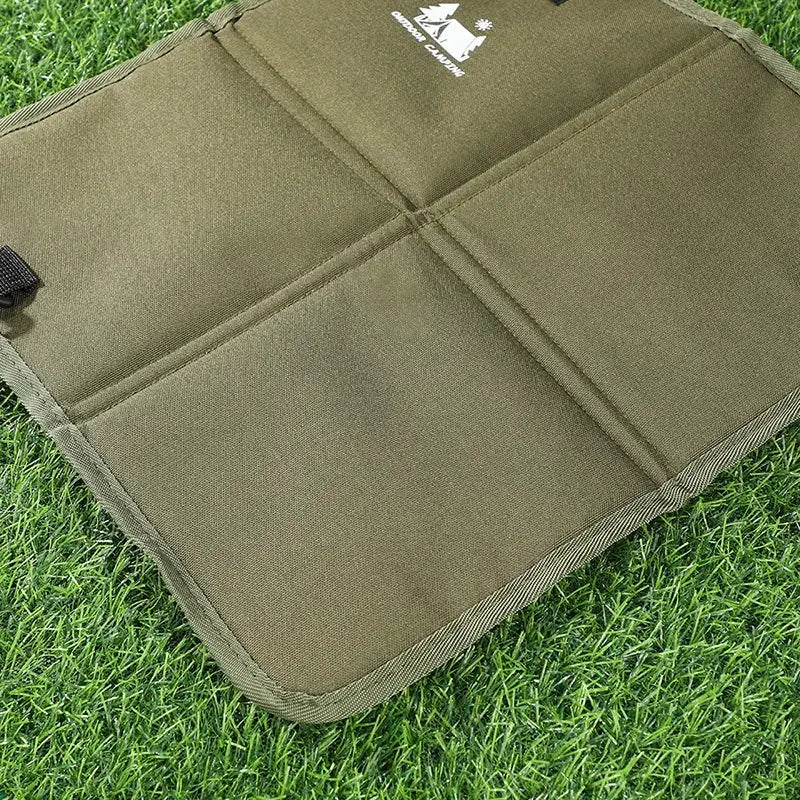 Outdoor camping foldable seat cushion in olive green, moisture-proof mat for hiking, Simples Market.