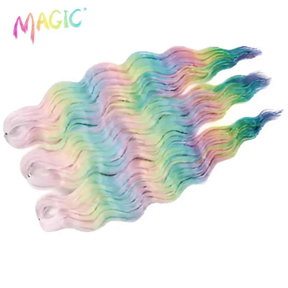 Anna synthetic hair extensions, 24-inch water-wave braiding, ombre blonde rainbow color