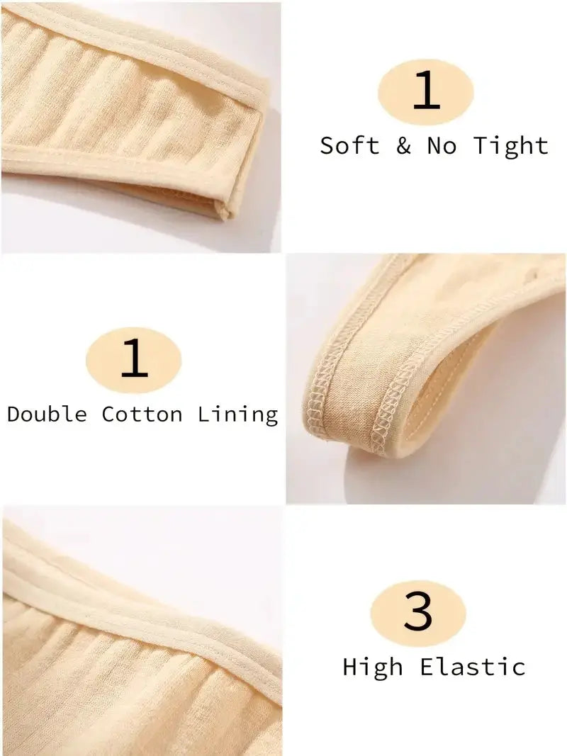 Simples Market 6Pcs women cotton ribbed low-rise thongs; beige color with soft double cotton lining and high-elastic waistband