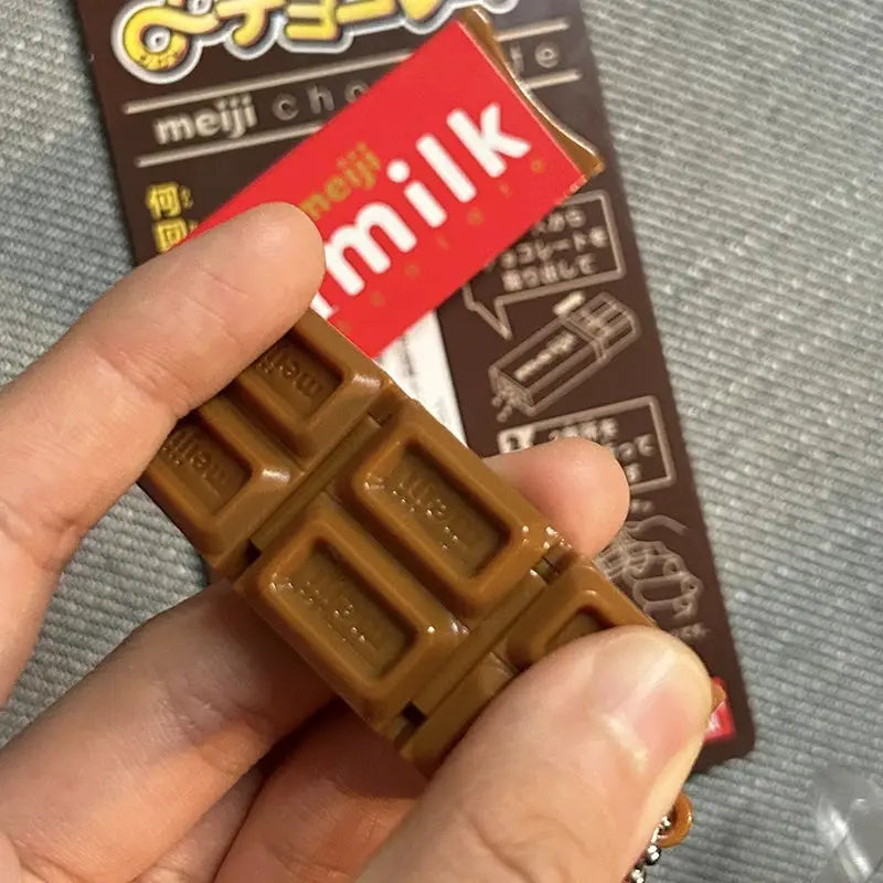 Hot Japanese Style Simulated Meiji Chocolate Fidget Toy Bendable Snap Stress Relief Keychain Pendant Gift