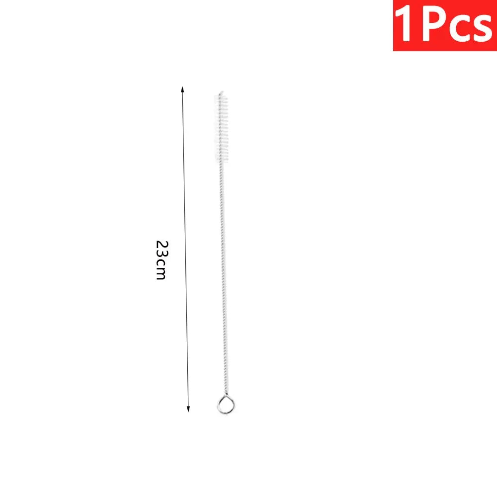 Stainless steel straw and pipe cleaning brush, 23 cm long with bristle head and hanging loop