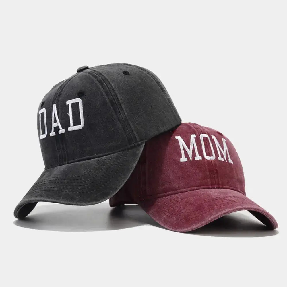 Unisex Cotton Baseball Cap With DAD And MOM Embroidery Sun Hat Breathable Outdoor Snapback