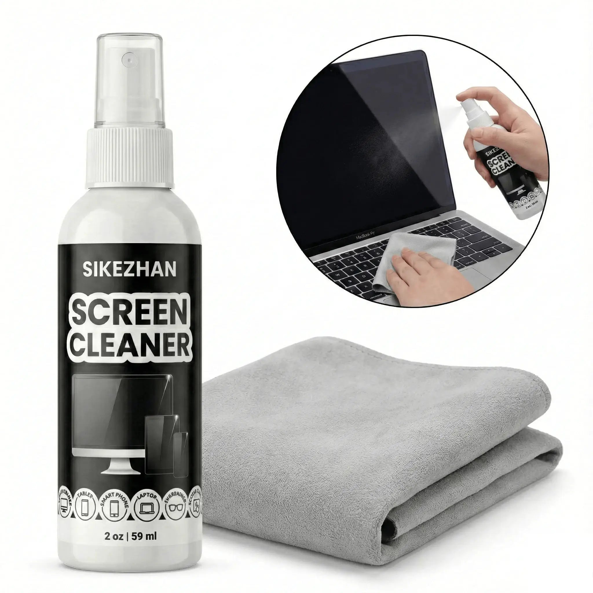 SIKEZHAN Screen Cleaner Kit With Polishing Cloth Streak Free Spray For MacBook iPad iPhone Laptop Monitor And TV 2 oz