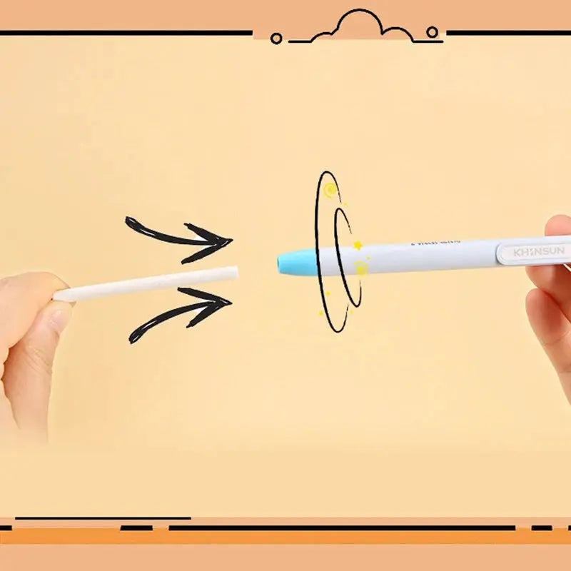 Press eraser pen with blue eraser tip and retractable replaceable core; two items shown, ideal for students.