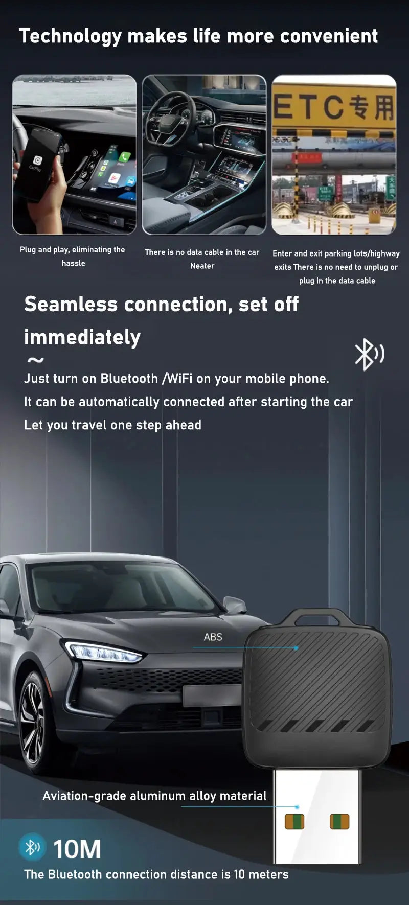 Simples Market 2-in-1 wireless Android Auto & CarPlay dongle; black aluminum car adapter