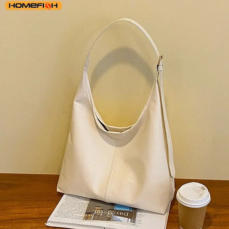 HOMEFISH New Women Commuter Tote Bag Vintage Style Large Capacity Handheld Shoulder Bag PU Leather
