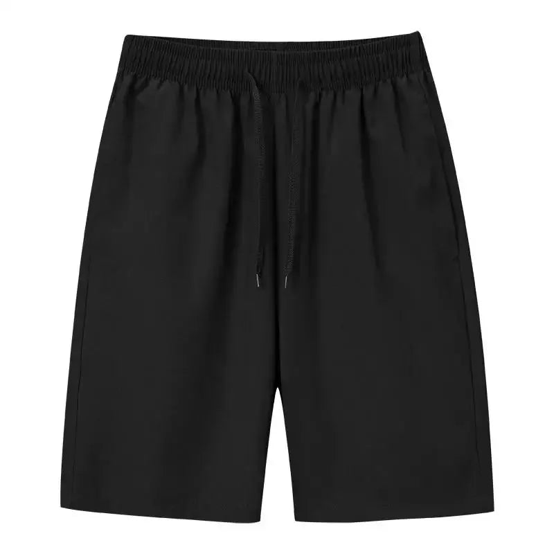 Men's plus-size breathable black shorts with drawstring waistband for summer