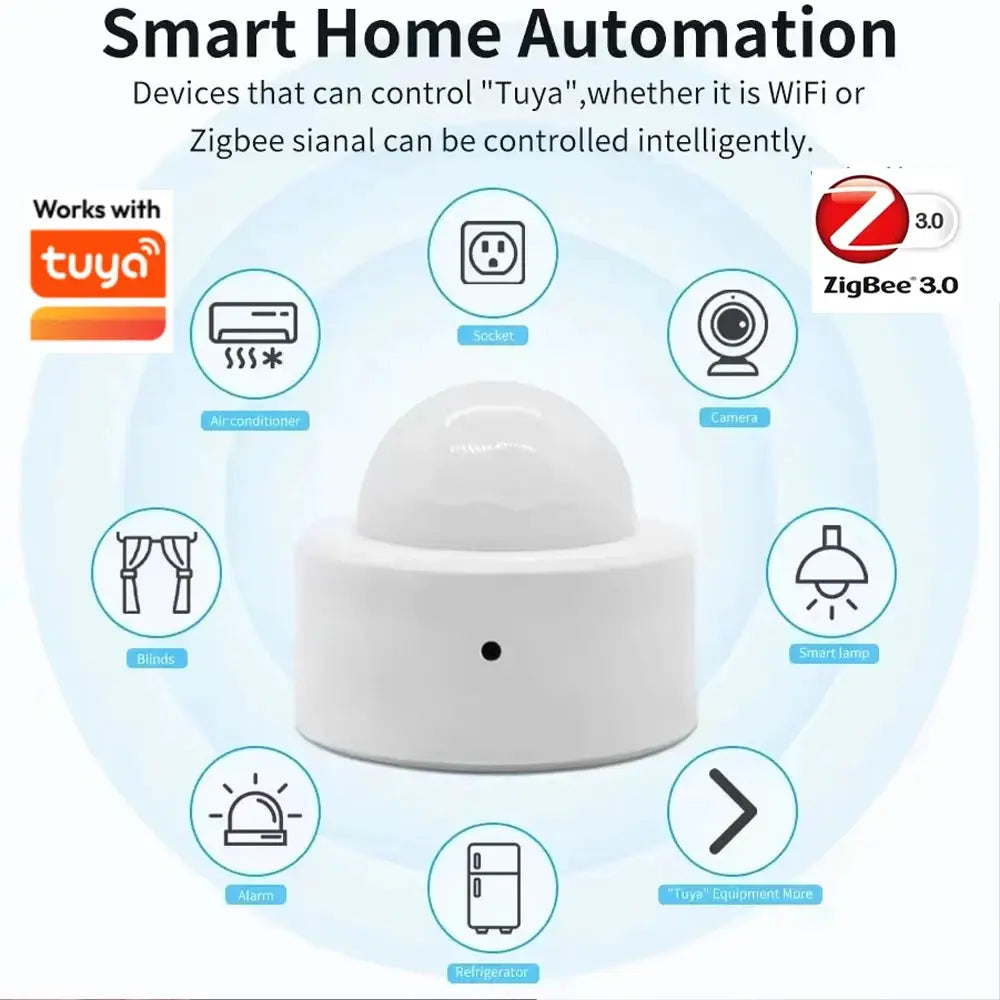 Zigbee PIR motion sensor, white mini infrared detector compatible with Tuya and Alexa Smart Life app