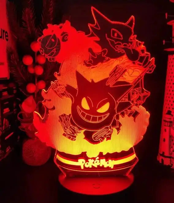Pokemon Gengar Haunter Gastly 3D LED Night Light Color Changing USB Illusion Lamp For Kids And Fans
