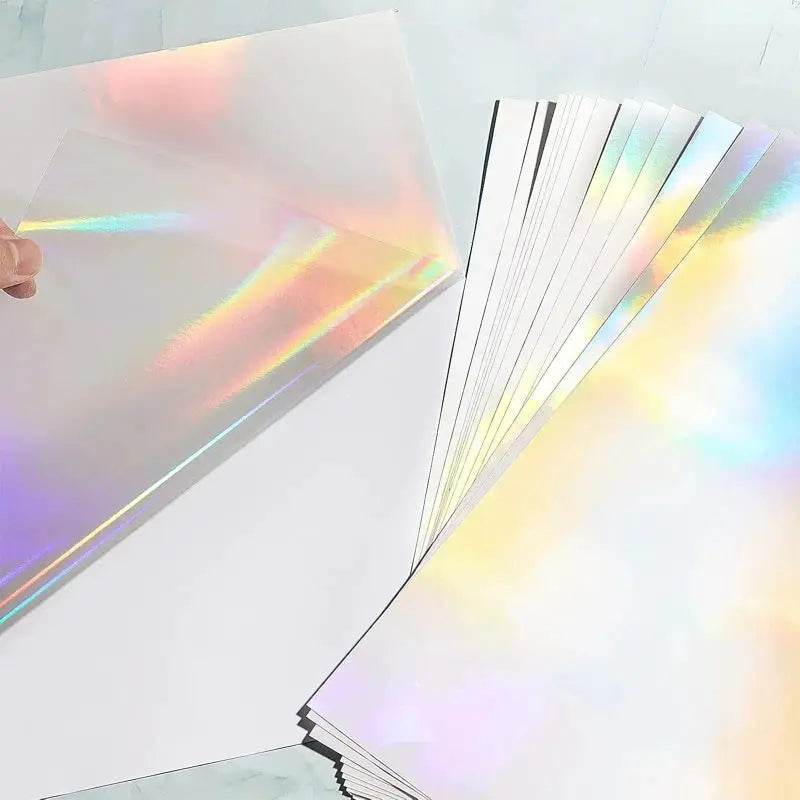 Simples Market laminating film sheets, 50 sheets, waterproof self-adhesive, iridescent holographic finish, 4.1x2.9 in