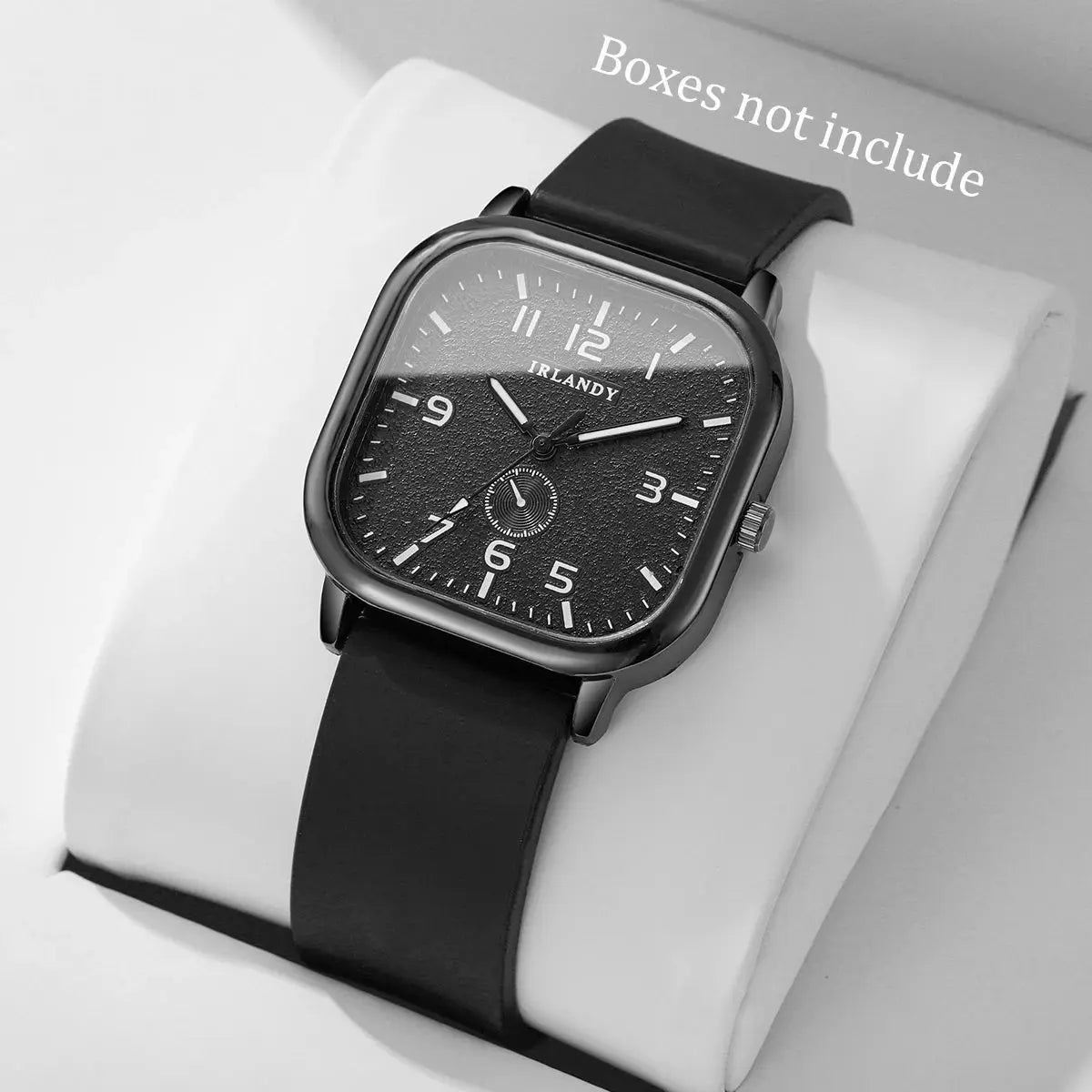 Square women's fashion watch with black silicone strap, IRLANDY dial, quartz movement