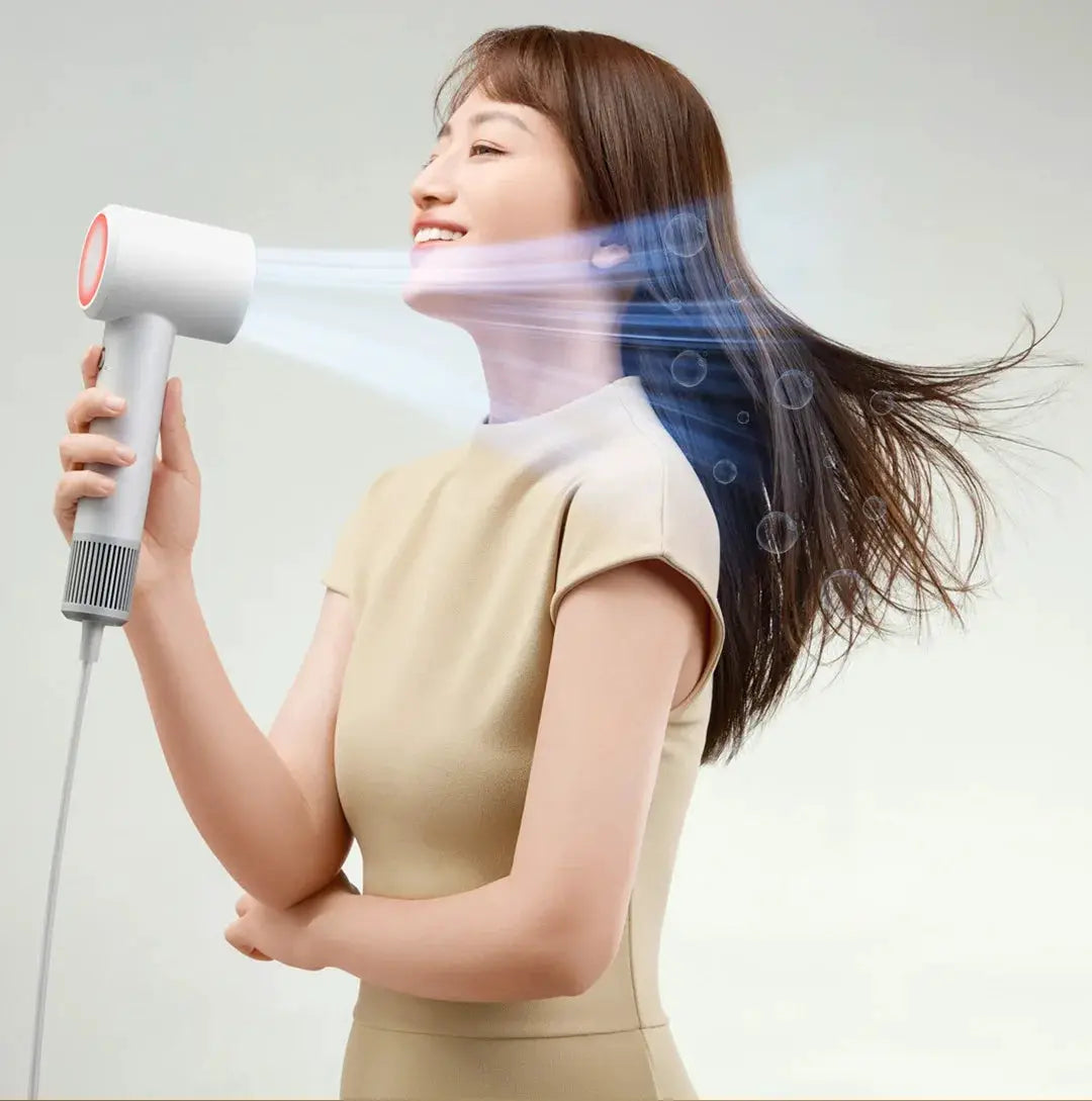 XIAOMI H501 SE high speed hair dryer, white body with gray handle, 62m/s wind speed, negative ion tech