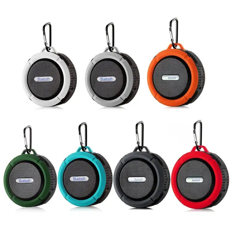 Waterproof wireless portable Bluetooth speaker by Simples Market, 7-pack color assortment with carabiner clips