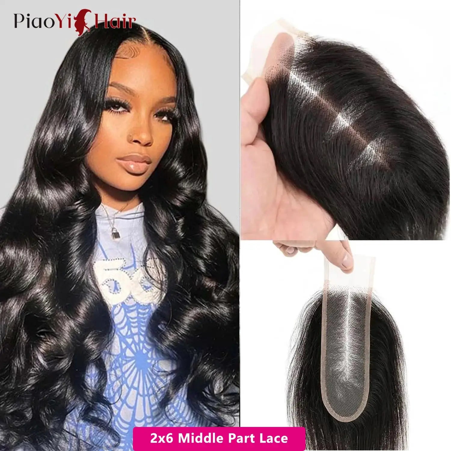 Simples Market body wave 13x6 HD lace frontal wig, black Brazilian human hair with 2x6 middle part lace