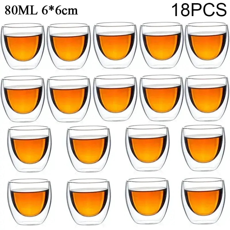 Double Wall Glass Kung Fu Tea Cup Set 80ml 150ml High Borosilicate Transparent Drinkware For Tea Coffee Milk Water