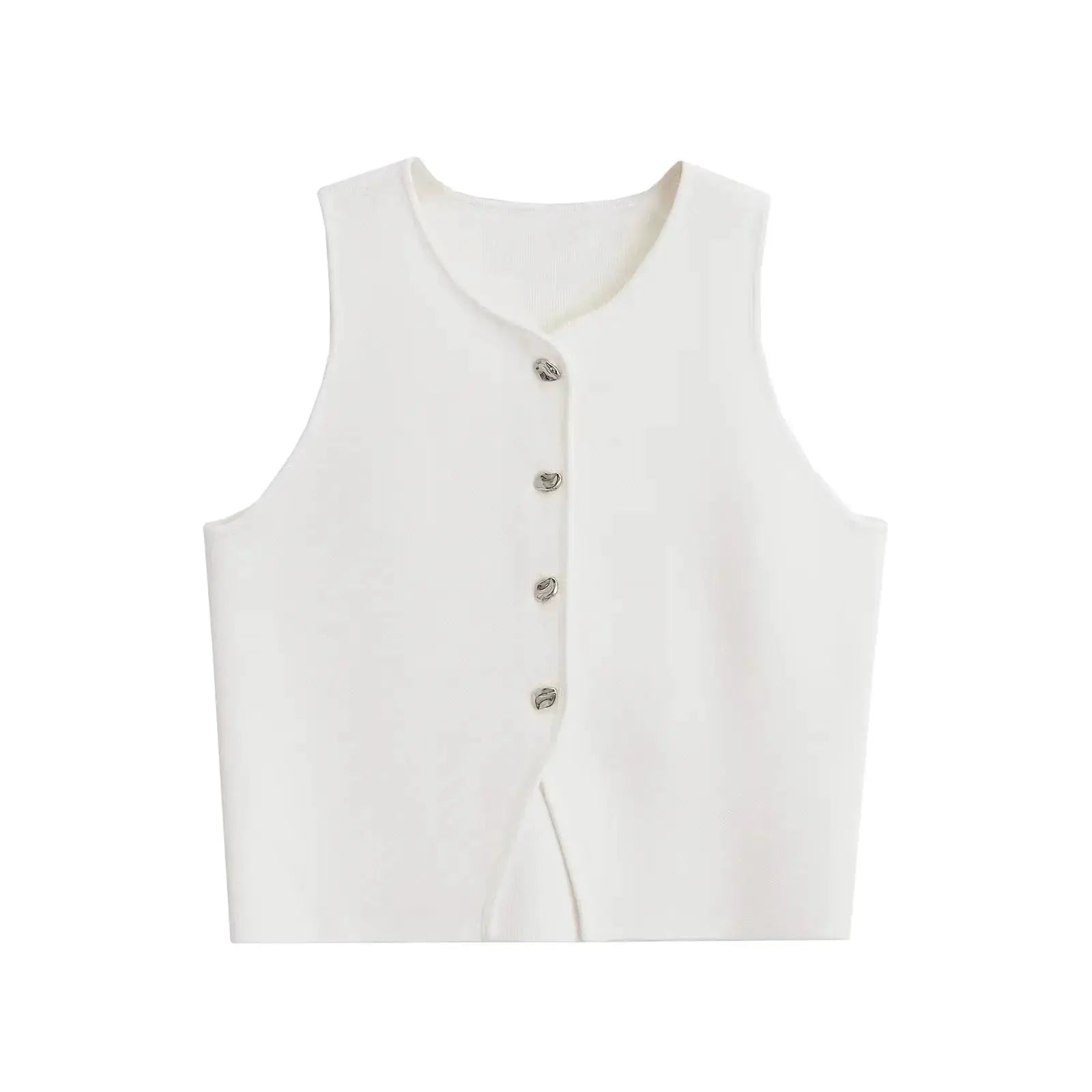 Women's Winter 2025 Knit Vest Sleeveless Cropped Asymmetrical White Top Slim Fit