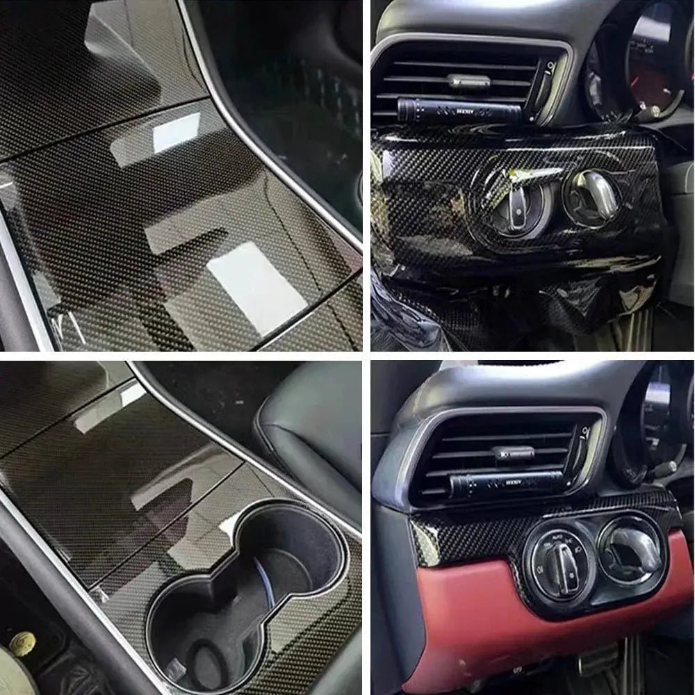 9D carbon fiber car wrap sticker, glossy black vinyl self-adhesive, anti-scratch auto decoration