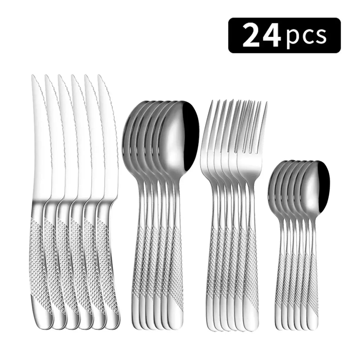Star Diamond 24 Piece Stainless Steel Tableware Set For Six With Gold Inlay Elegance For Family Dining