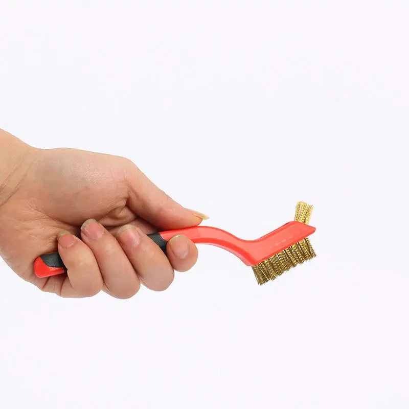 7-inch brass wire cleaning brush with red handle, hand-held rust removal and metal polishing tool