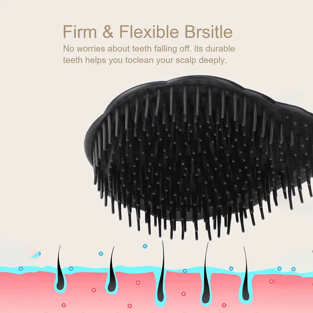 Head wash scalp massage brush, Simples Market, black plastic shower comb with firm flexible bristles.
